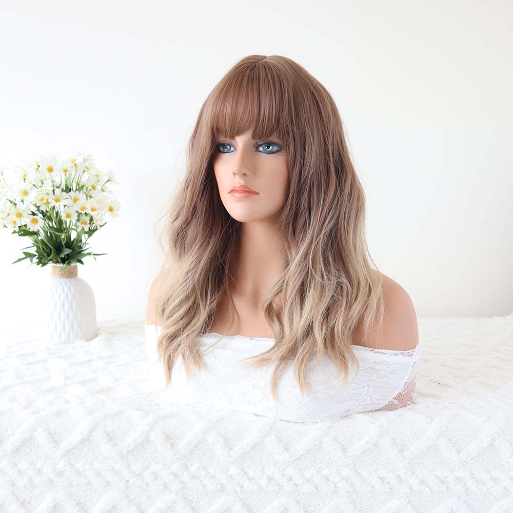 Blonde mixed Brown Long Wig with Bangs