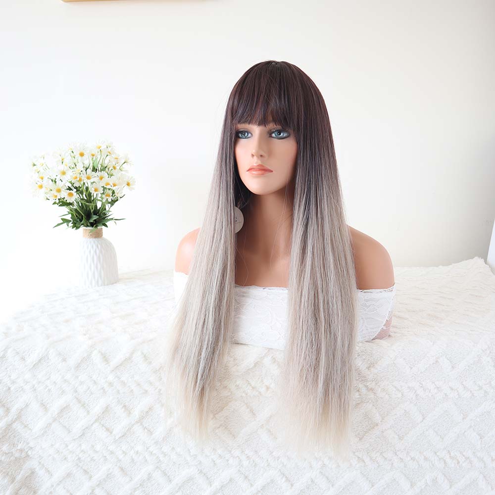 Grey mixed White Blonde Straight Wig Emma