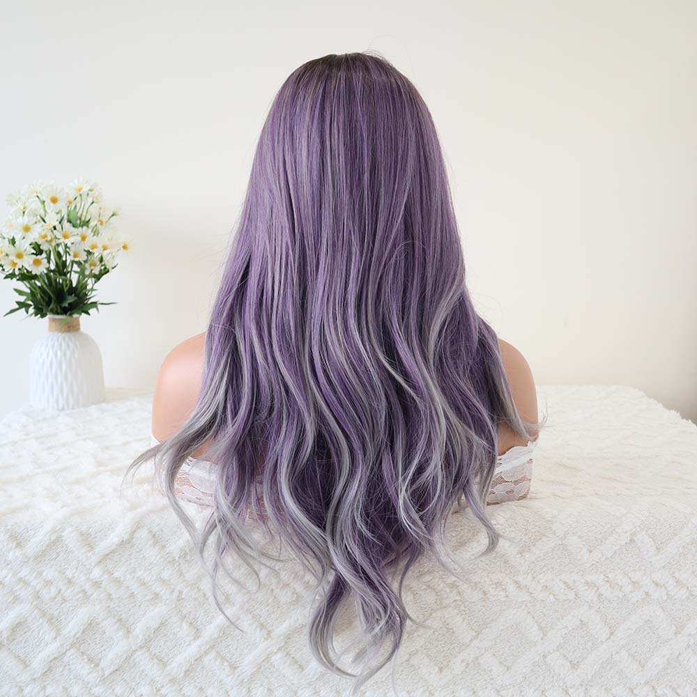 UNILOVELY Purple Mixed Grey Long Wavy Wig Ashley