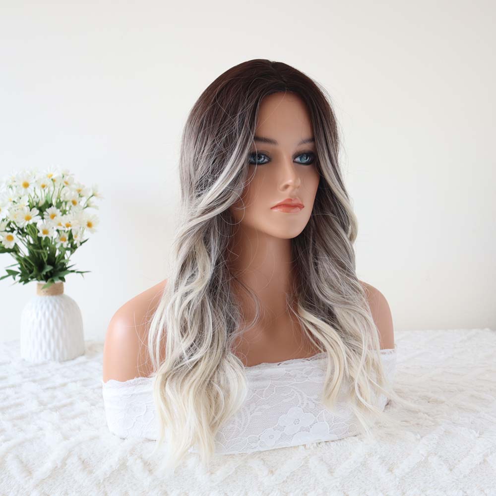 Black mixed White Wavy Wig