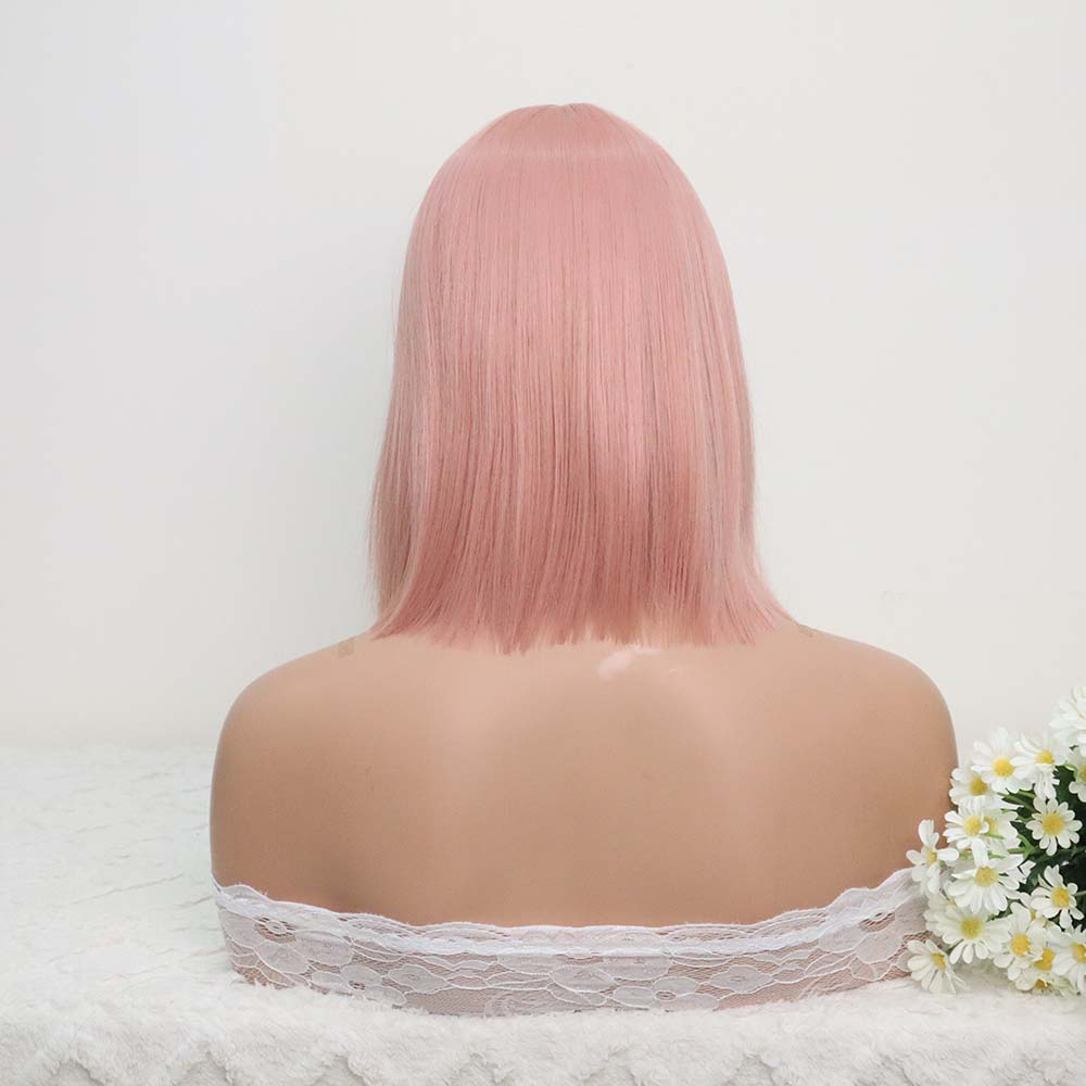 Pink Short Wig with bangs