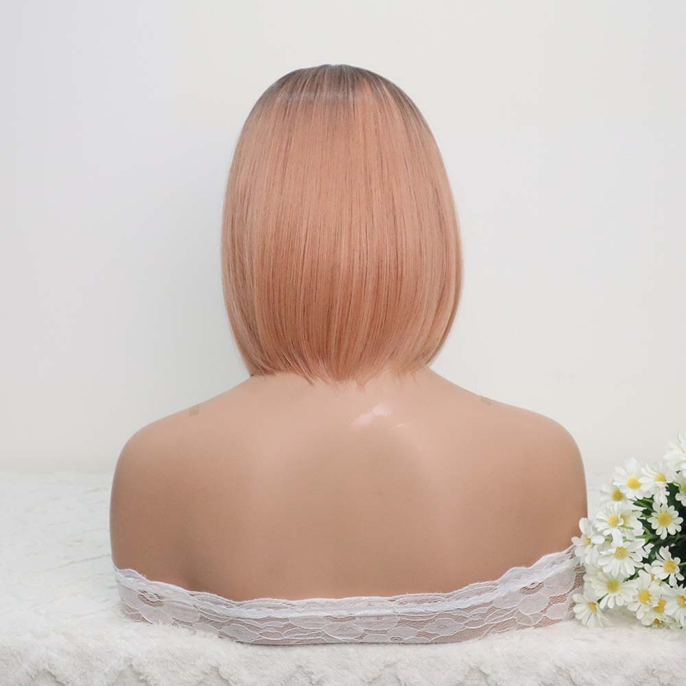 Peach Short Wig with bangs