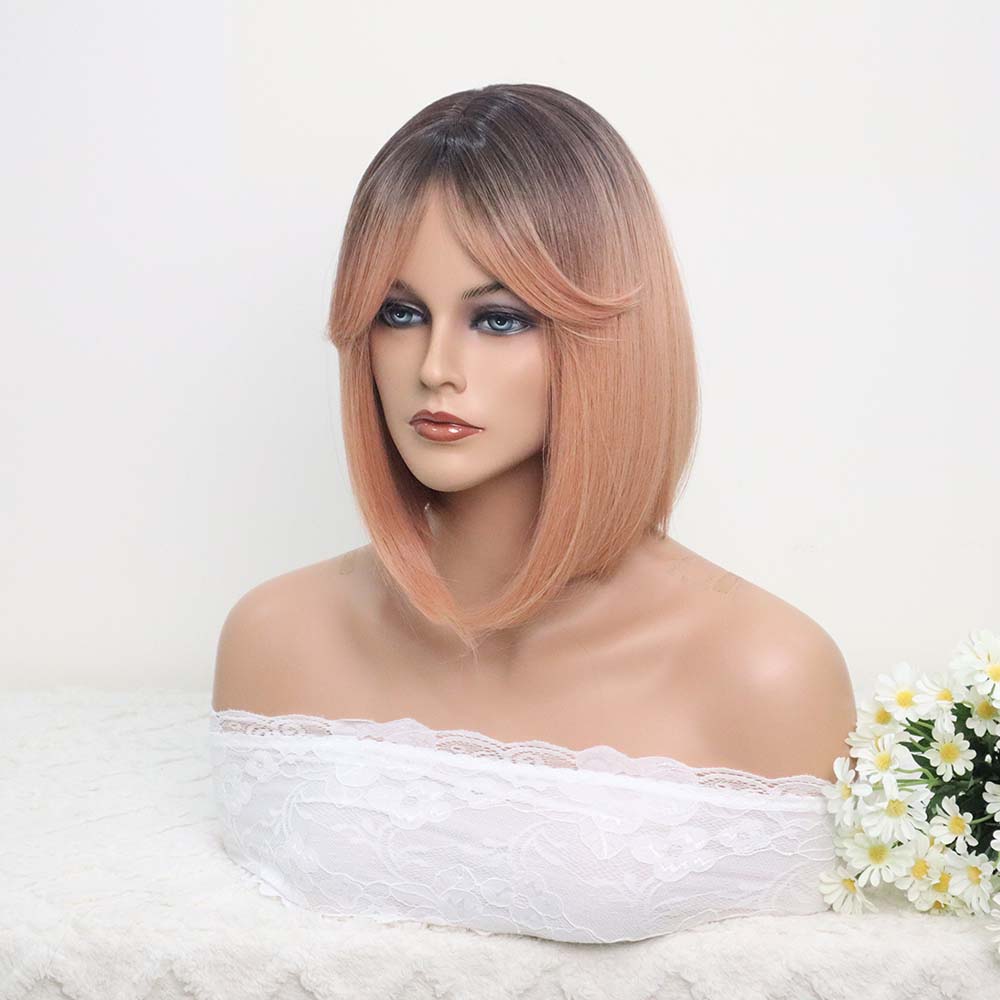 Peach Short Wig with bangs