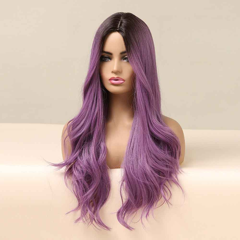 cosplay purple long wave wig