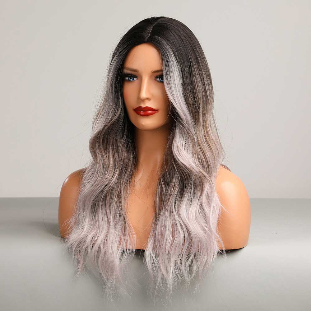 Grey long highlight wave wig