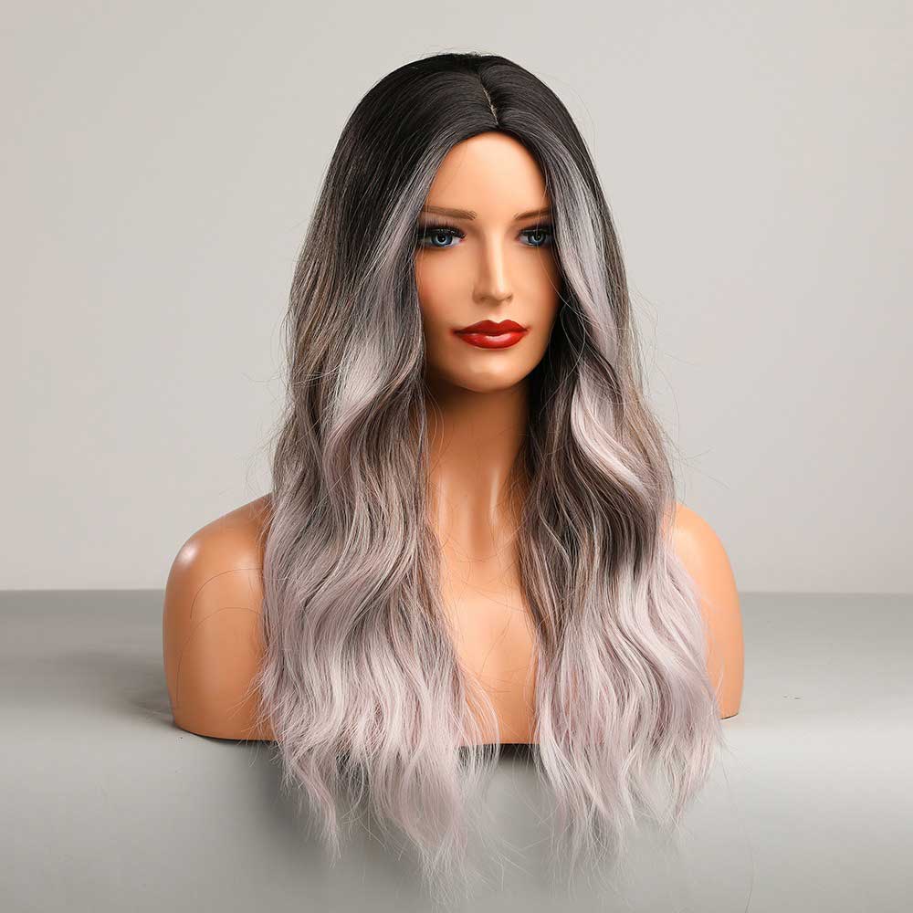 Grey long highlight wave wig