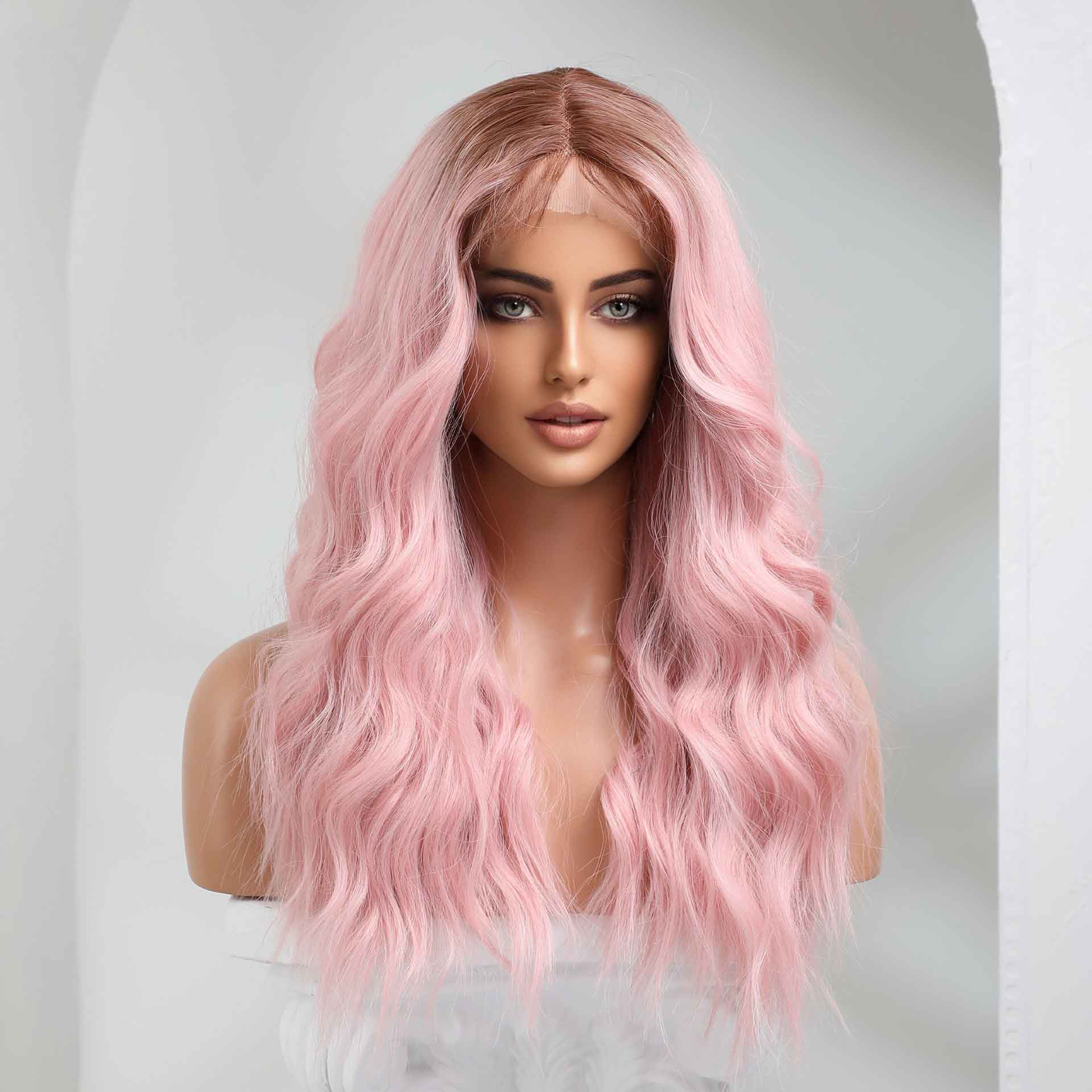 Pink curtain band wave wig