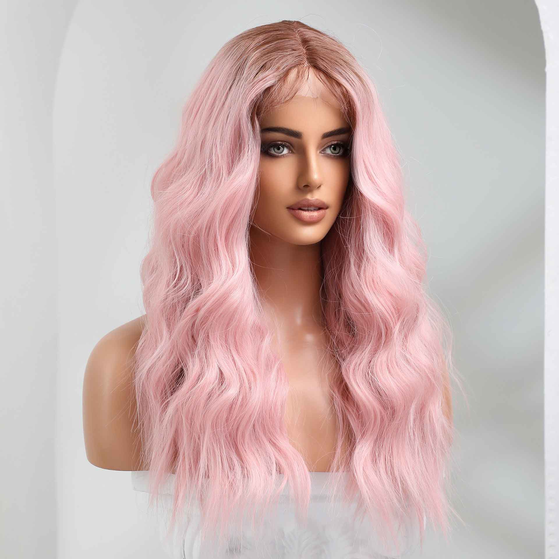 Pink curtain band wave wig