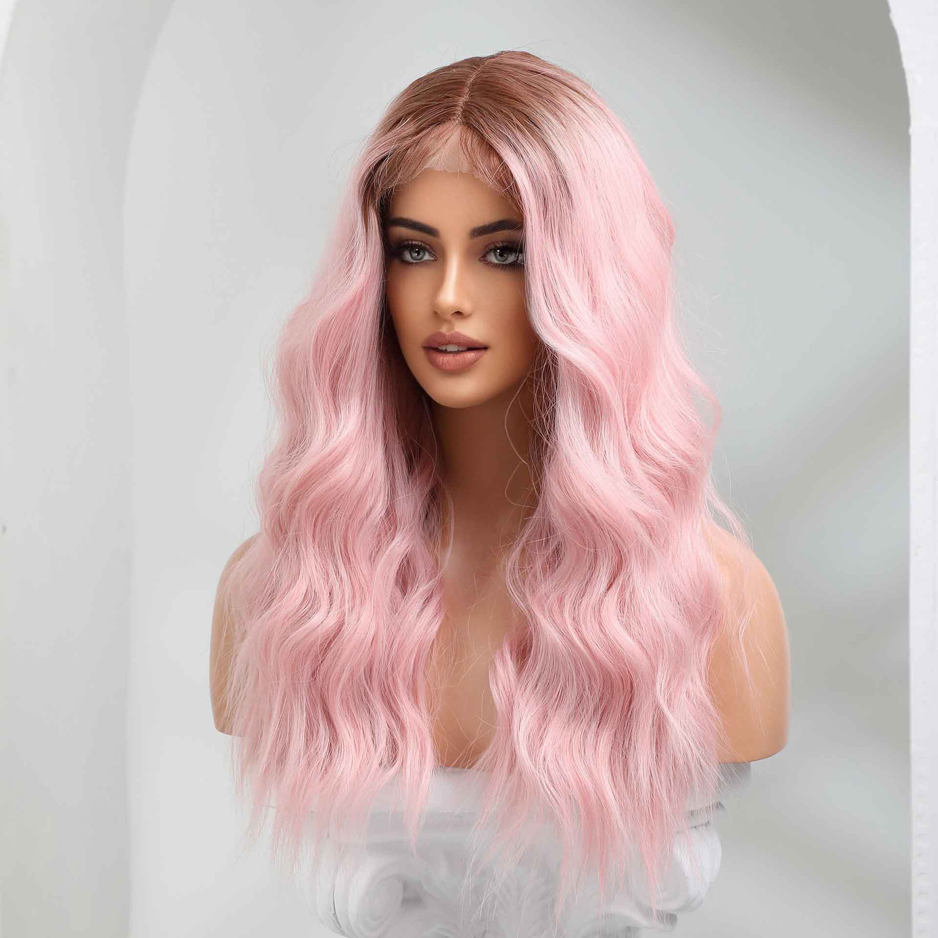 Pink curtain band wave wig